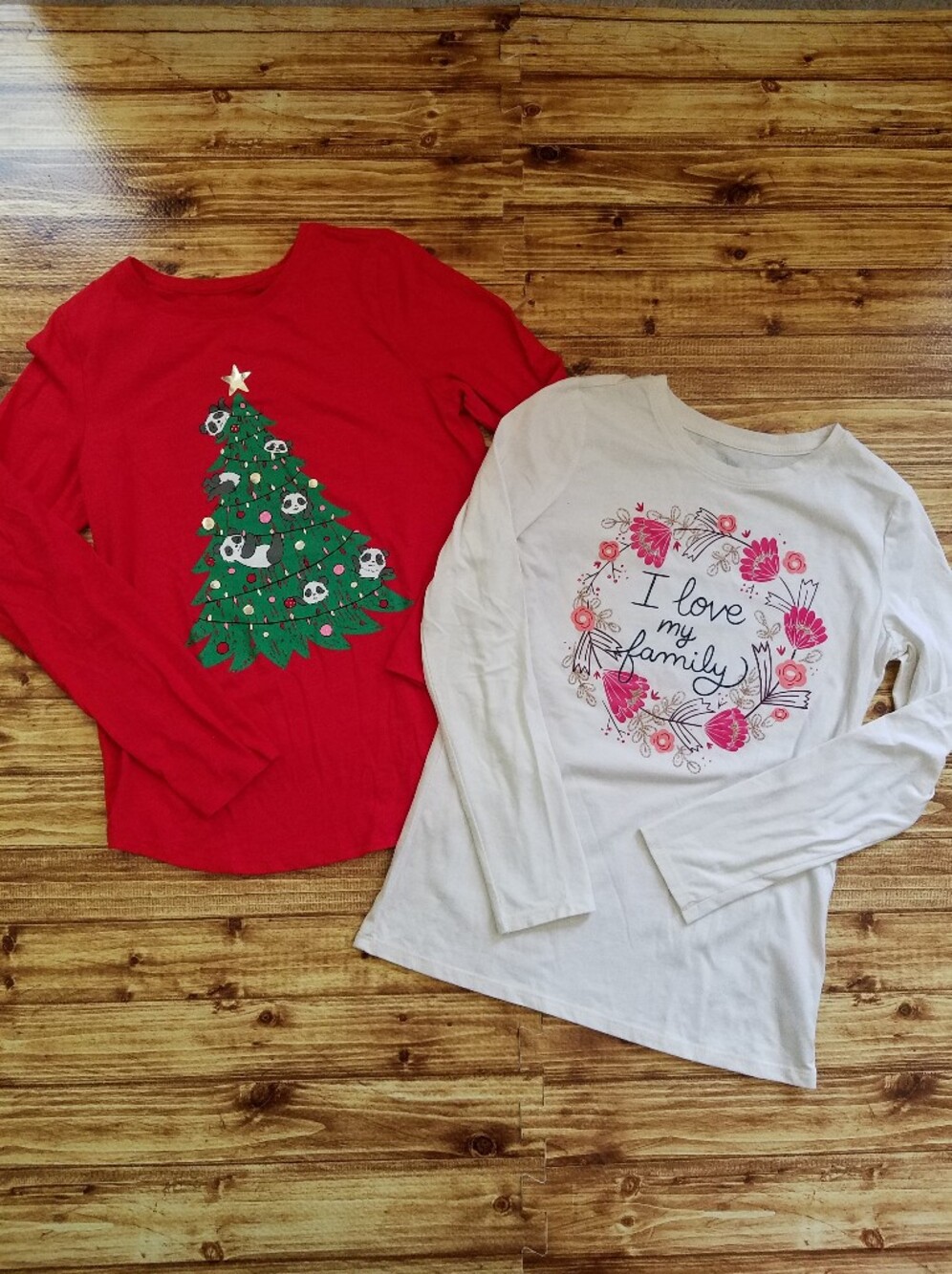 Cat & Jack Family SO Red Christmas Tree Panda Shirt Set Girls Large 10/12